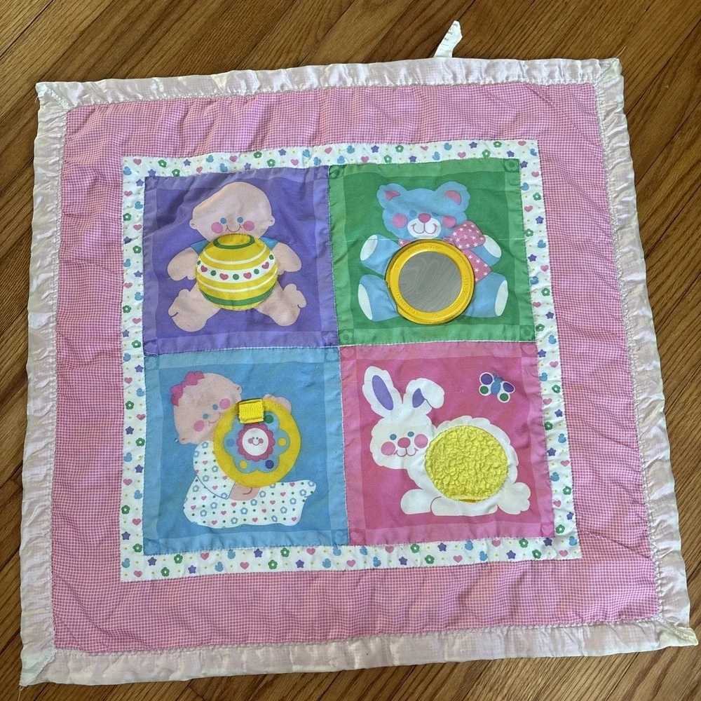 VTG 80s Fisher Price Baby Activity Mat Blanket Tummy Time Satin Edge 1983‎ EUC